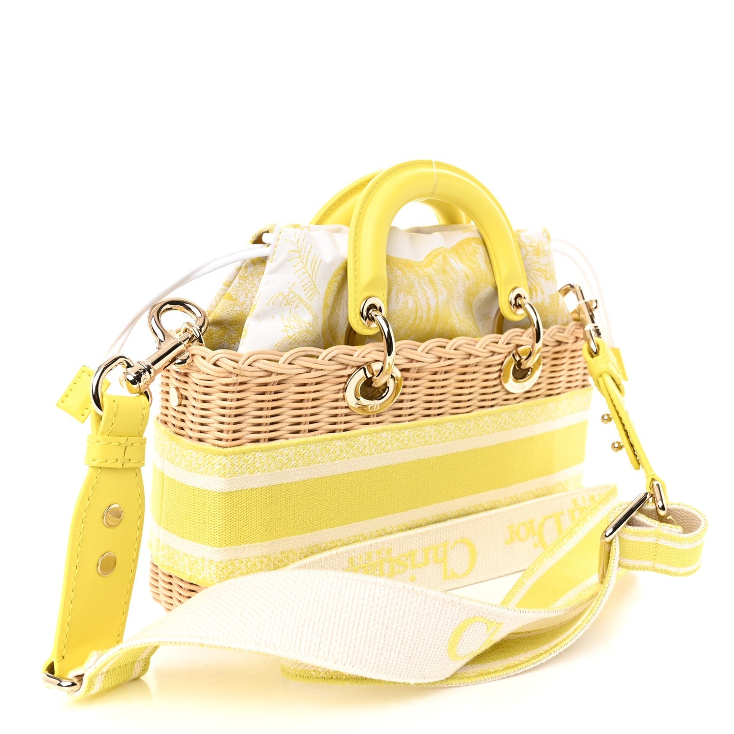 Wicker Oblique Dioriviera Medium Lady D-Joy Bag Natural Fluorescent Yellow