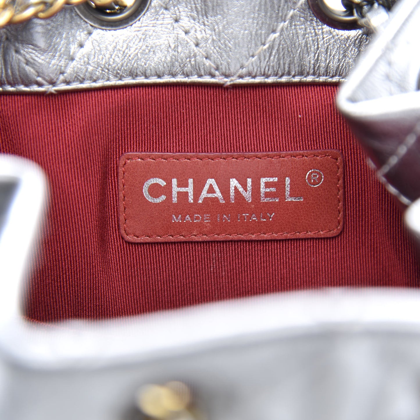 Metallic Crumpled Calfskin Quilted Gabrielle Backpack Silver