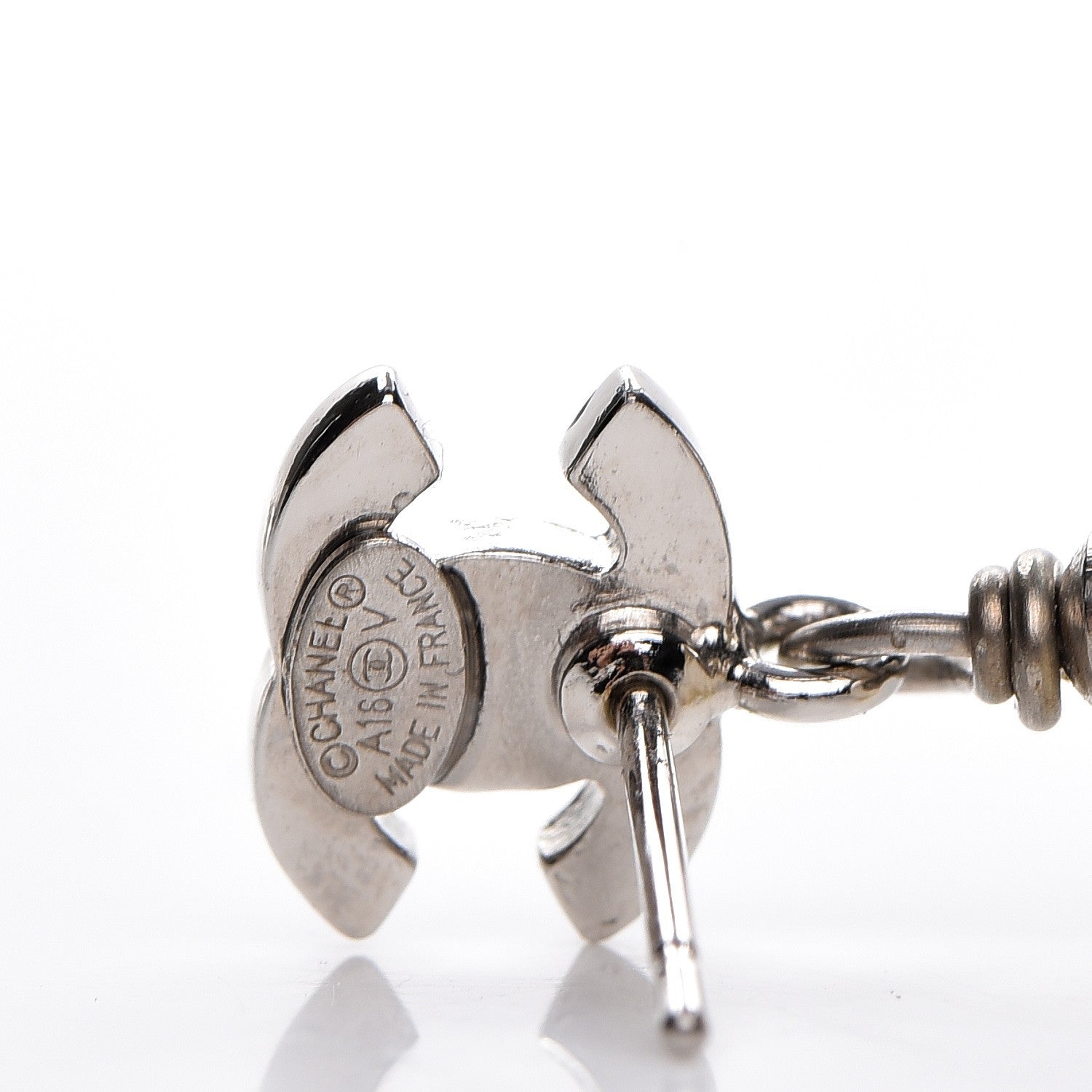 Chanel Crystal Pearl CC Drop Earrings Silver 4 of 5