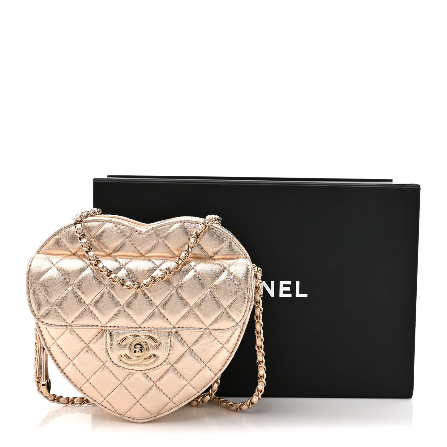 Metallic Lambskin Quilted CC In Love Heart Bag Gold
