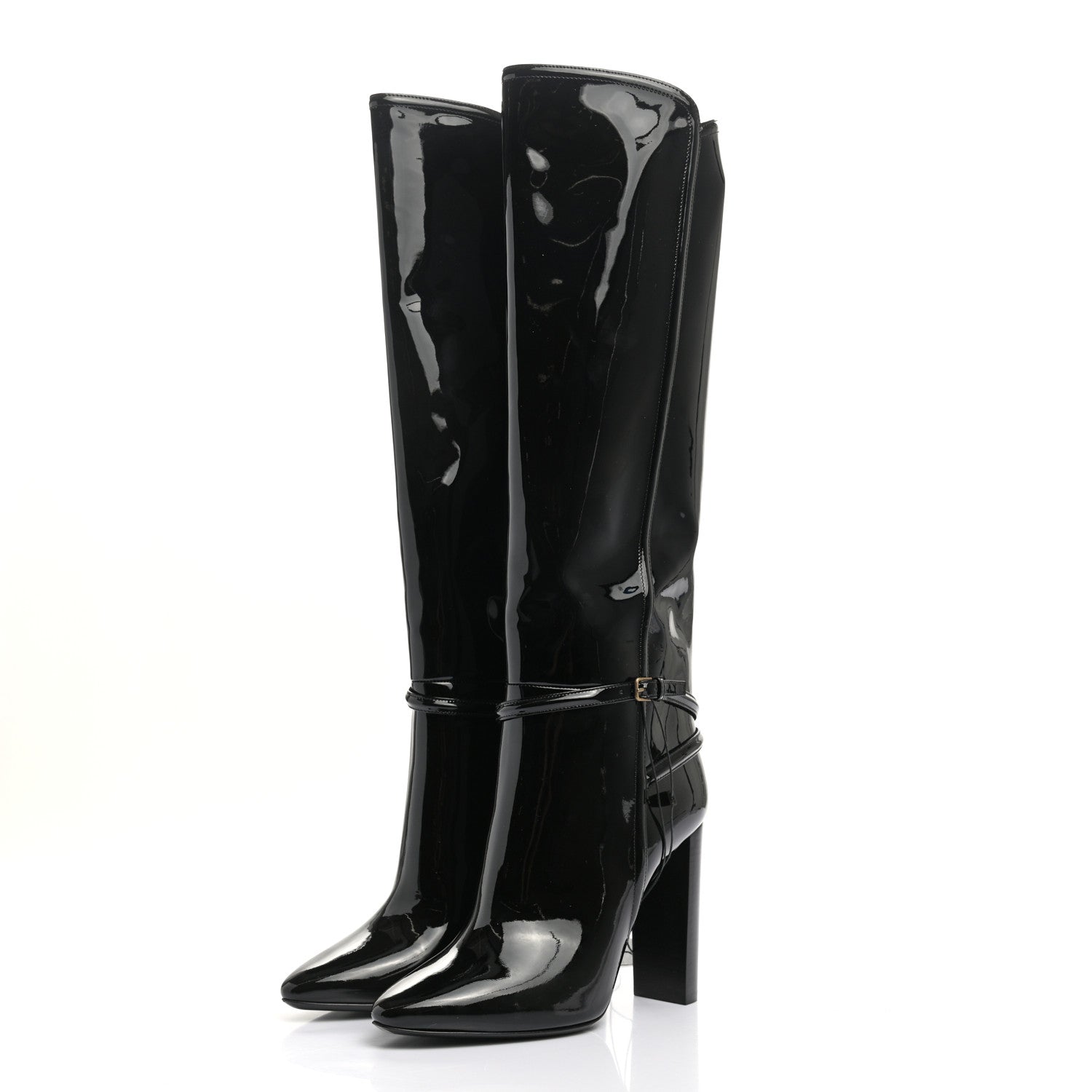 Saint Laurent Patent Knee High Boots 37.5 Black 3 of 8