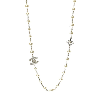 Chanel Crystal Pearl CC Long Necklace Silver 3 of 6