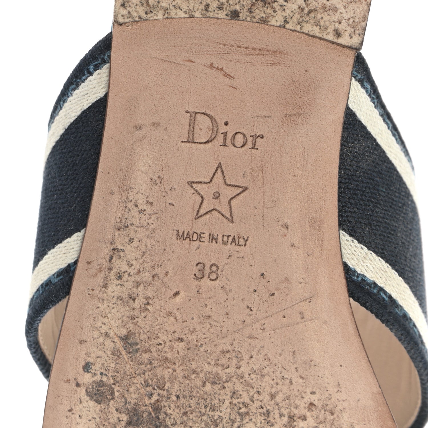Christian Dior Canvas Palms Embroidered Dway Criss Cross Slide Sandals 38 Indigo Blue 7 of 9