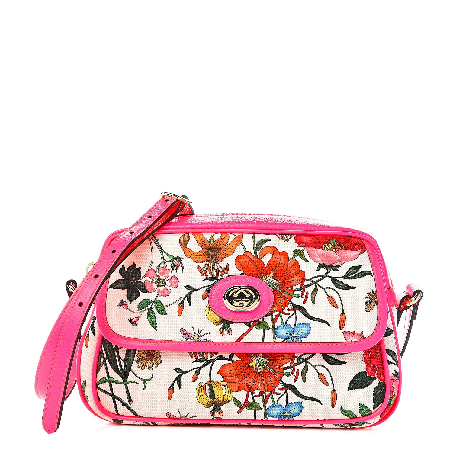 Gucci Canvas Flora Floral Shoulder Bag White Fuchsia Fluo 1 of 11
