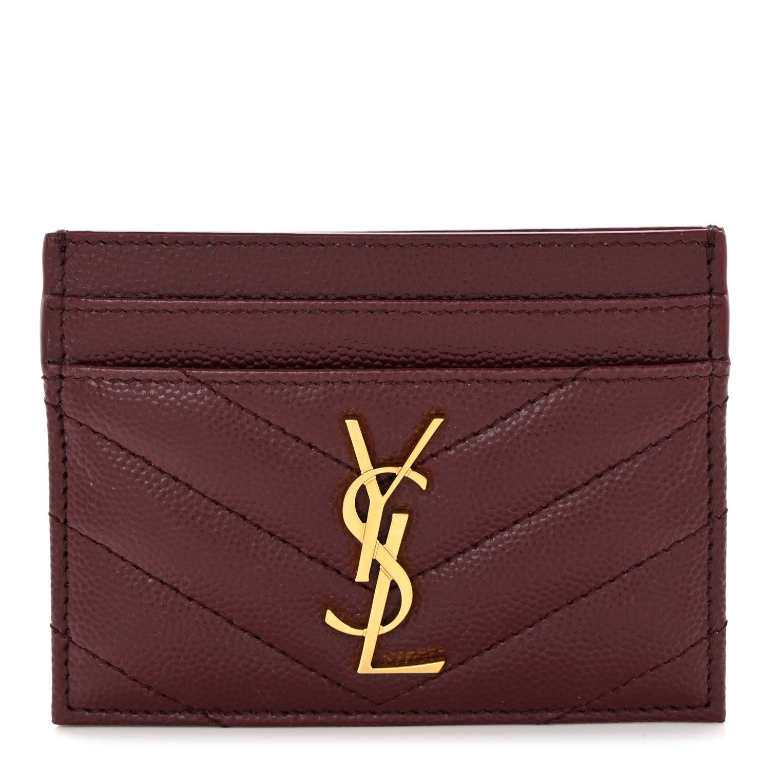 Saint Laurent Grain De Poudre Matelasse Chevron Cassandre Credit Card Case Bordeaux 1 of 8