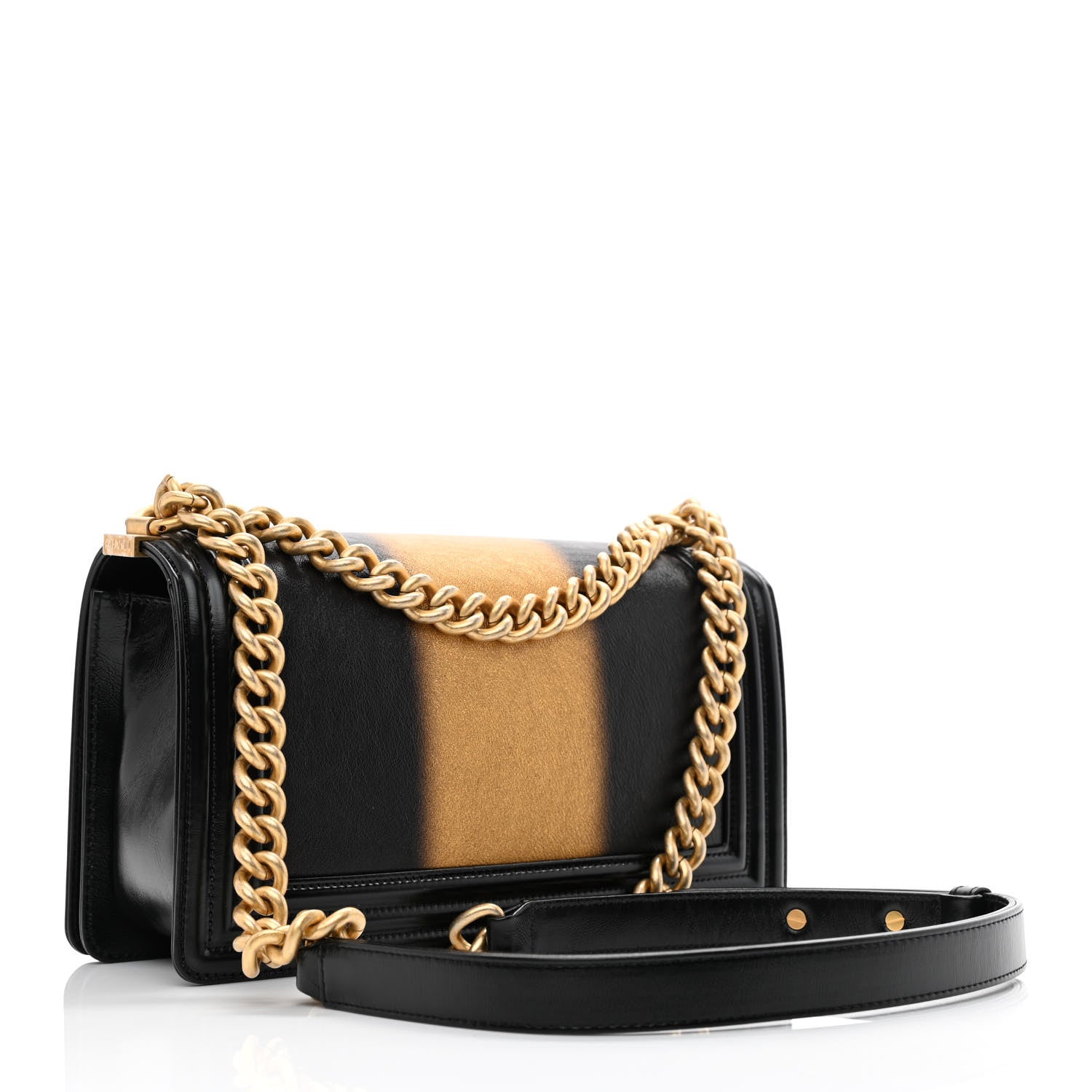 Chanel Metallic Glazed Calfskin Medium Boy Flap Black Gold 3 of 11