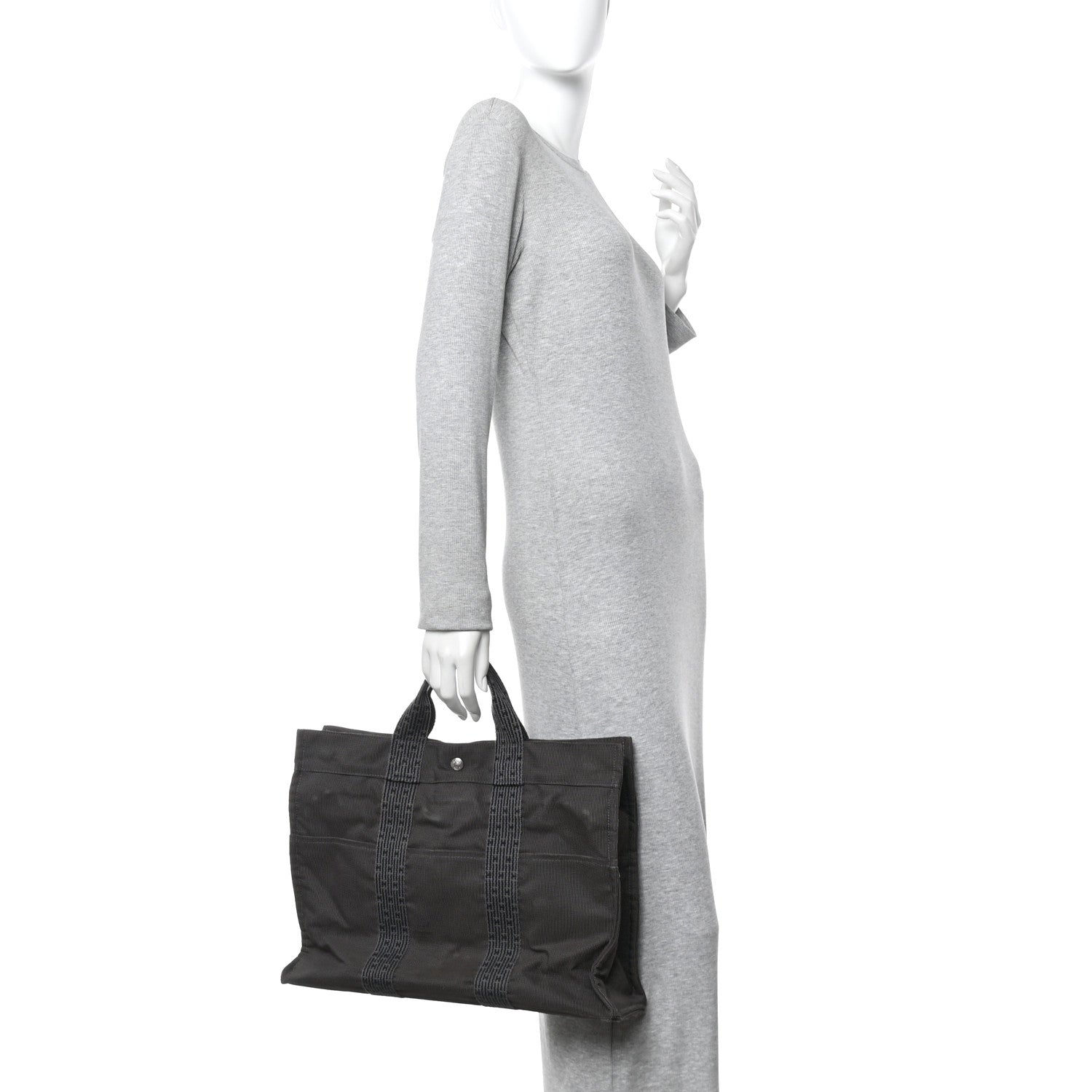 Hermes Canvas Herline MM Tote Grey 2 of 10