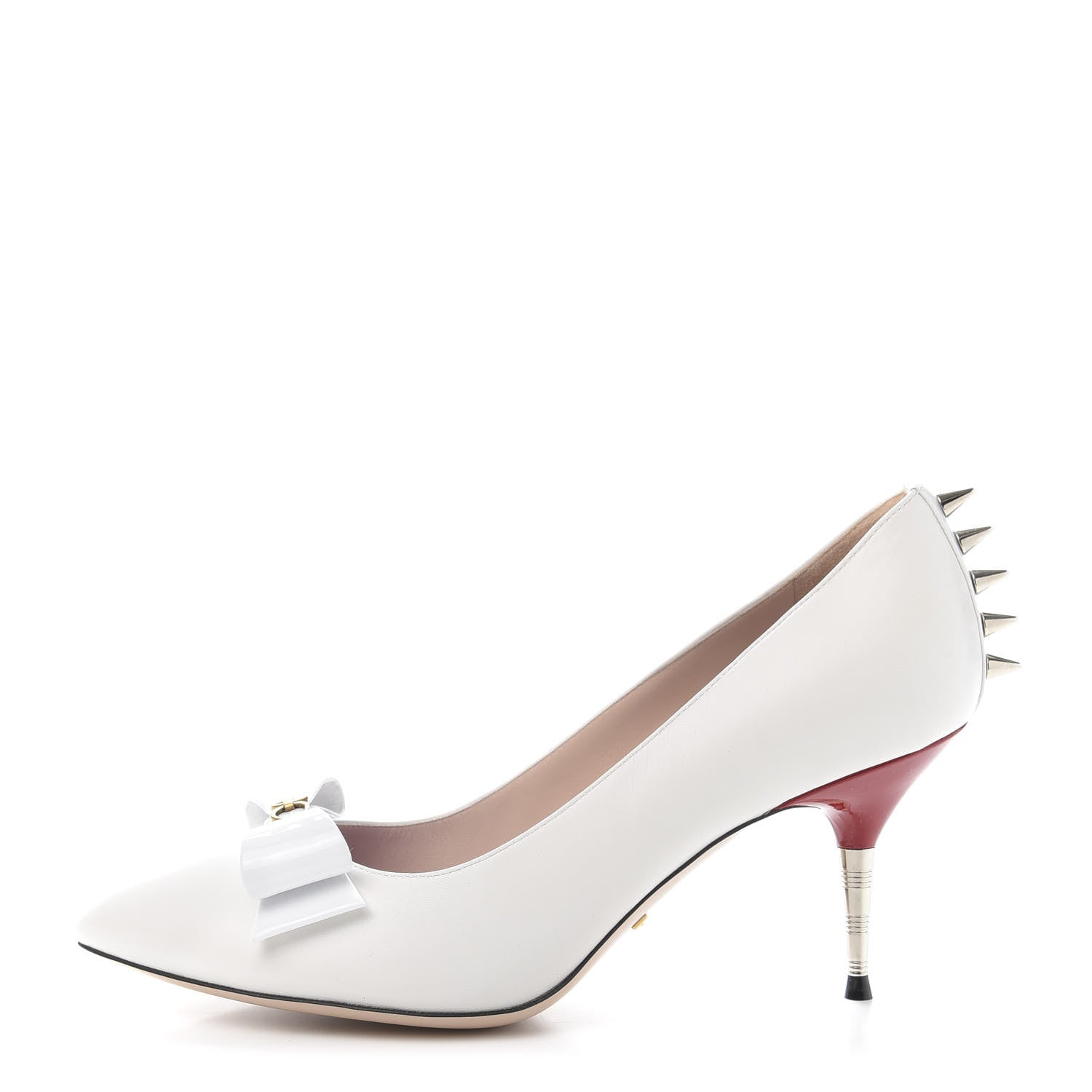 Gucci Calfskin GG Bow Sadie Spike Mid Heel Pumps 38.5 White 1 of 10