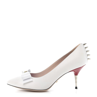 Gucci Calfskin GG Bow Sadie Spike Mid Heel Pumps 38.5 White 1 of 10