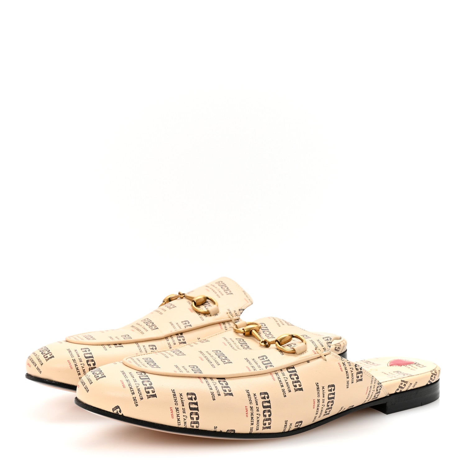 Gucci Calfskin Stamp Print Womens Princetown Slippers 40 Soy Black 4 of 9