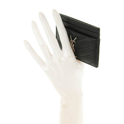 Saint Laurent Grain De Poudre Matelasse Chevron Monogram Credit Card Case Black 2 of 7