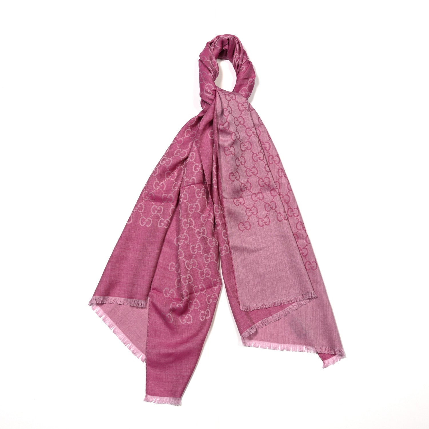 Gucci Wool Silk Monogram GGWeb Fringe Shawl Old Rose Pink 1 of 4