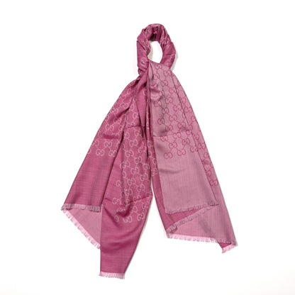 Gucci Wool Silk Monogram GGWeb Fringe Shawl Old Rose Pink 1 of 4