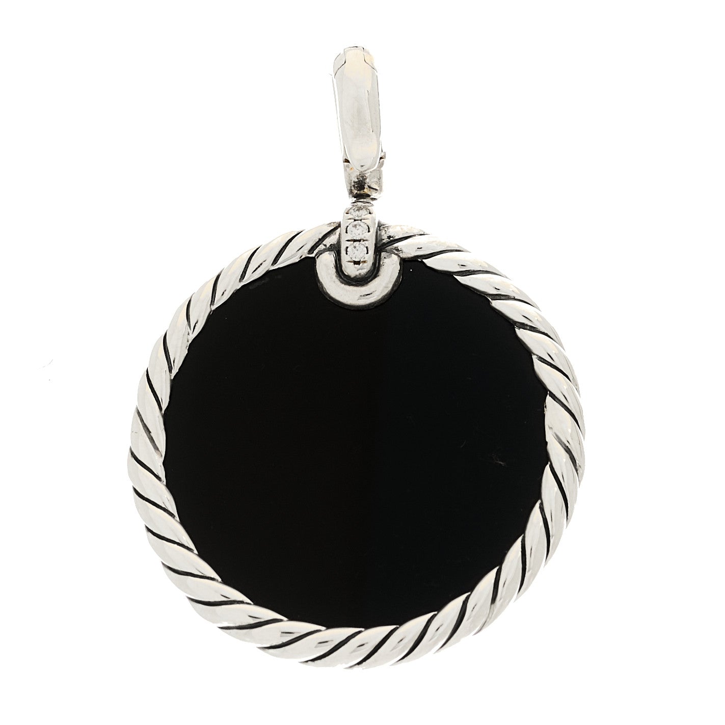 Sterling Silver Diamond Onyx Mother of Pearl 27mm Elements Disc Pendant