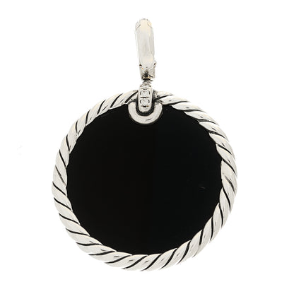 David Yurman Sterling Silver Diamond Onyx Mother of Pearl 27mm Elements Disc Pendant 3 of 5