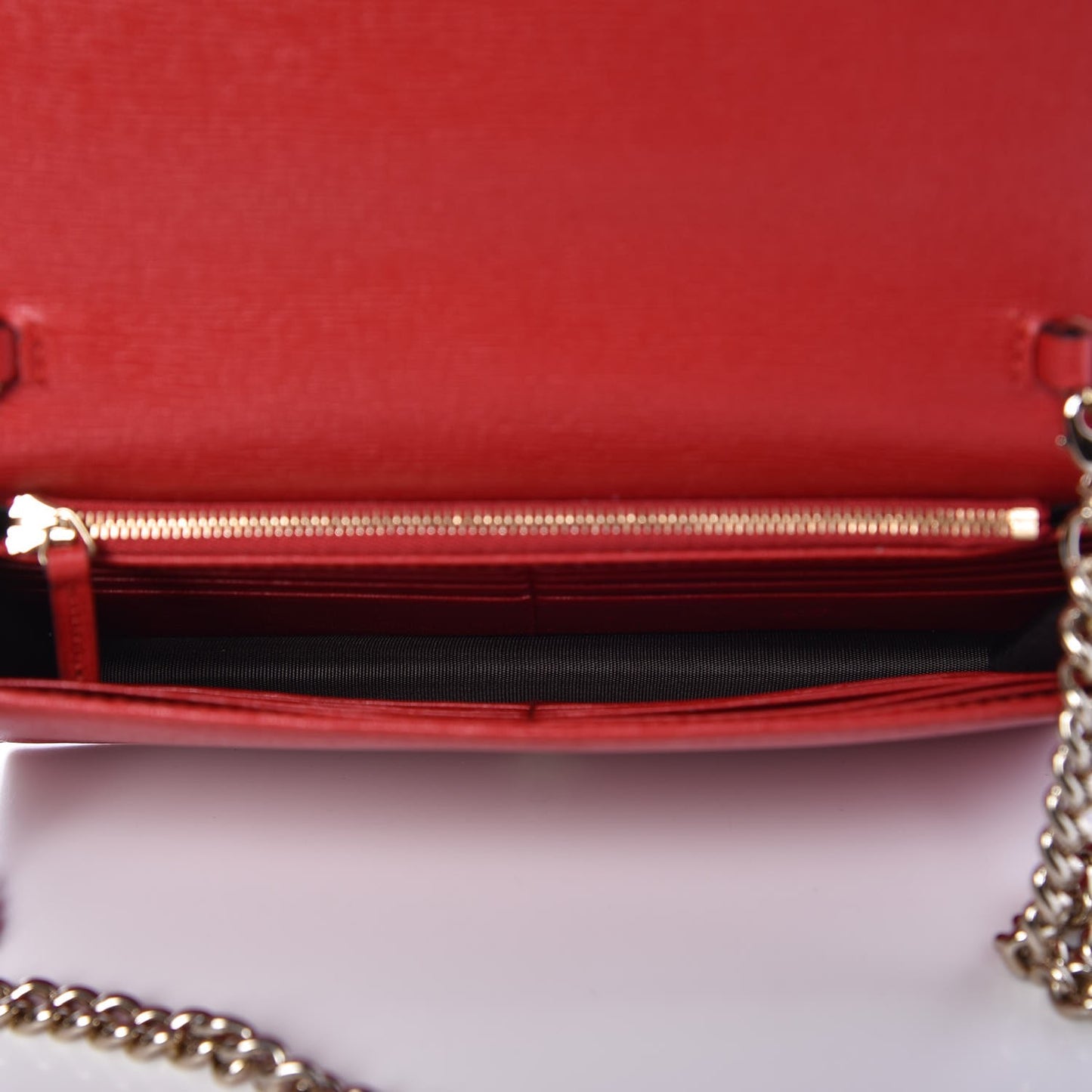 Textured Calfskin Medium Betty Chain Wallet Tabasco Red