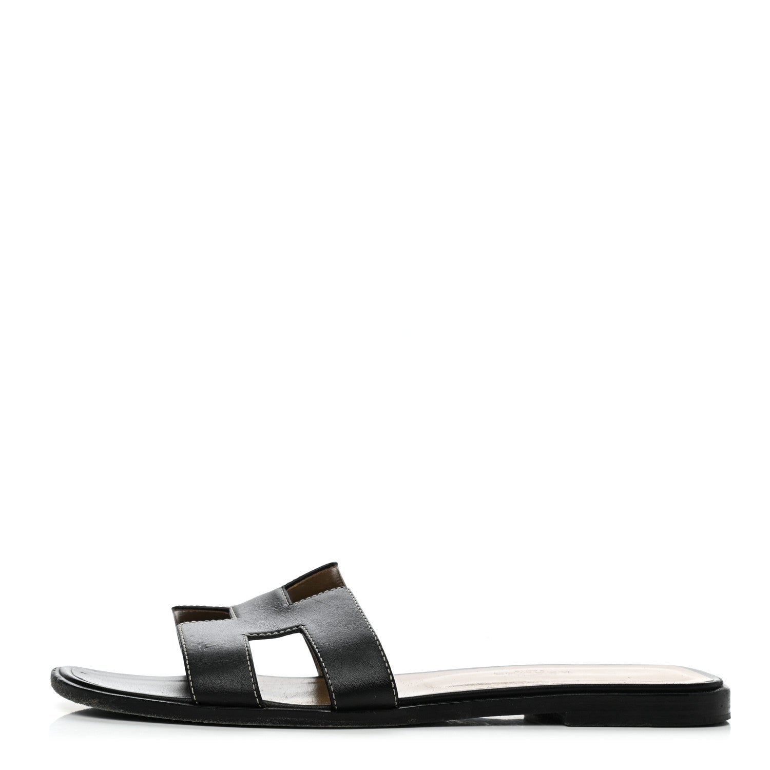 Hermes Box Calfskin Oran Sandals 38.5 Black 1 of 10