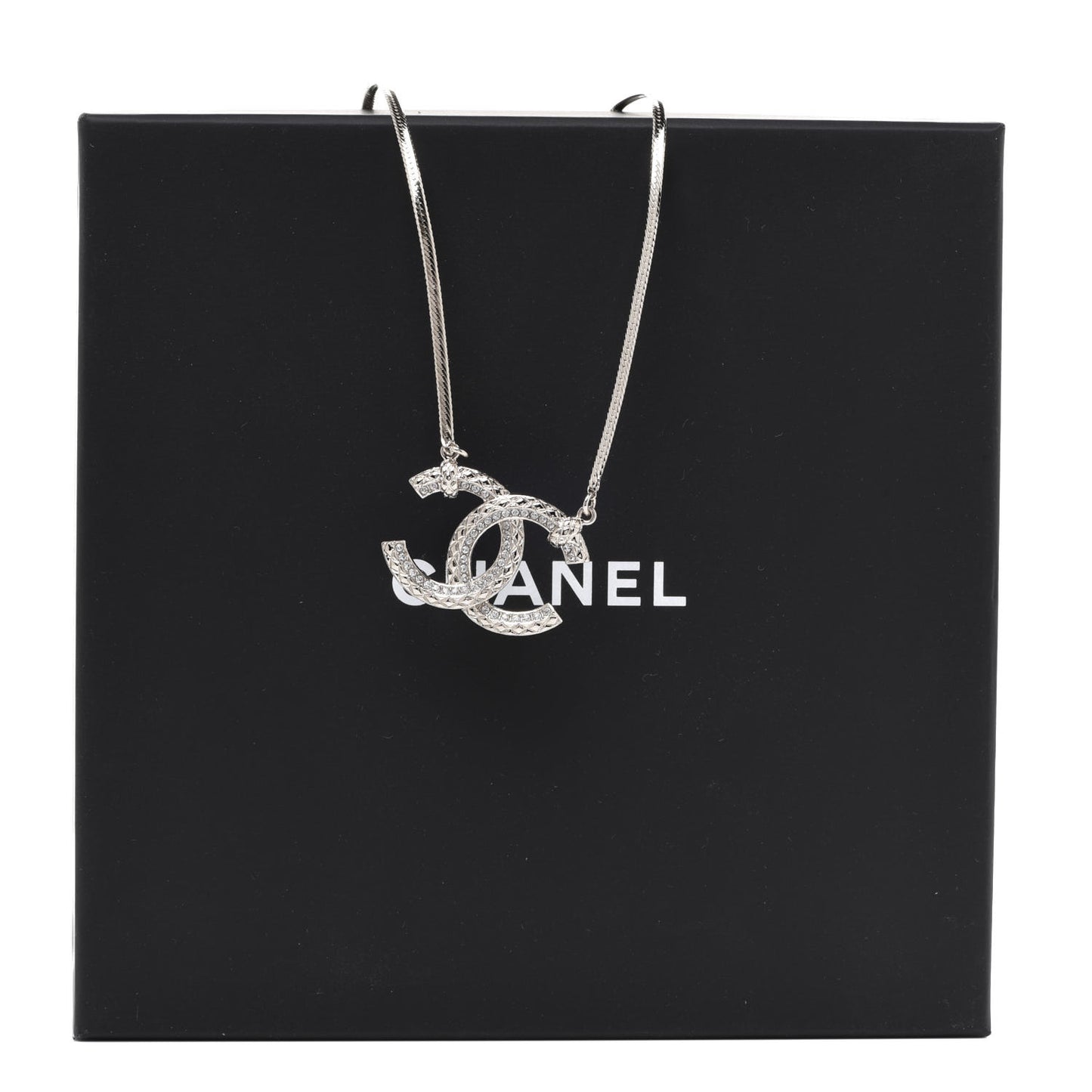 Crystal Textured CC Pendant Necklace Gold