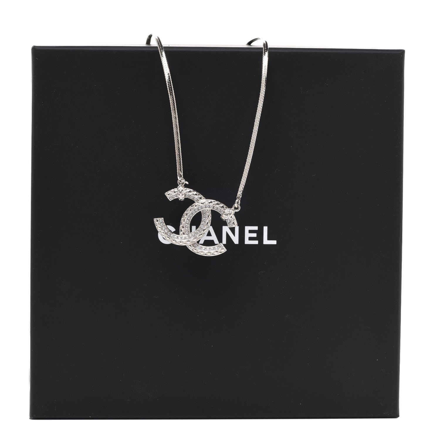 Chanel Crystal Textured CC Pendant Necklace Gold 6 of 6