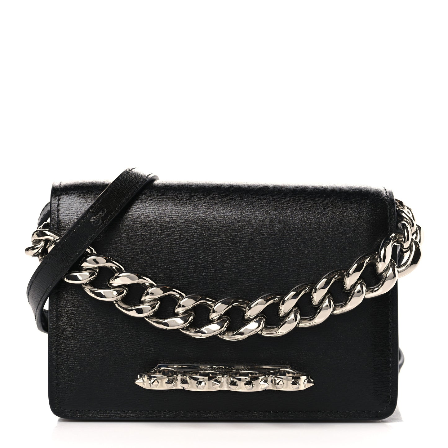 Nappa Skull Four Ring Knuckle Crossbody Bag Black