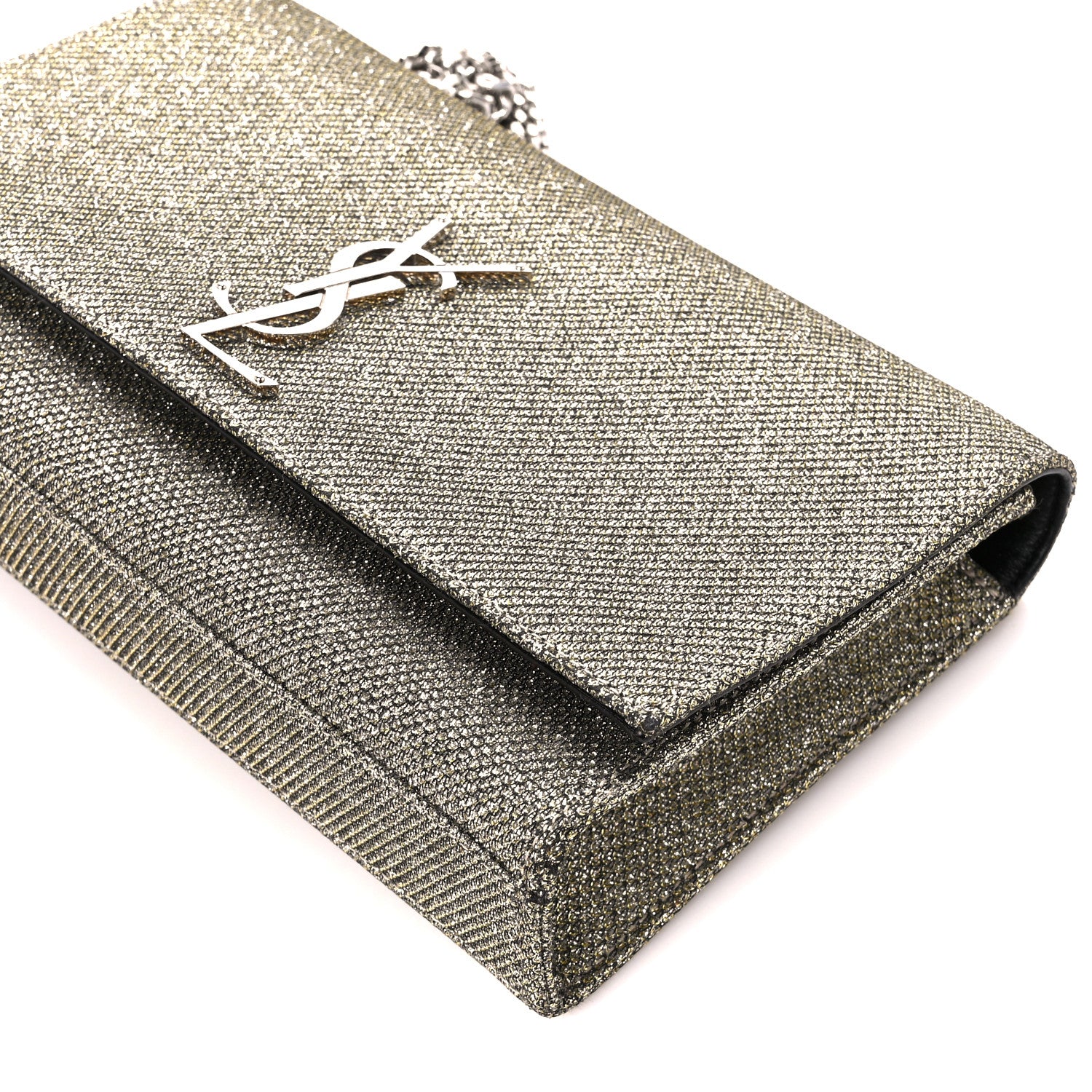 Saint Laurent Metallic Canvas Woven Medium Classic Monogram Kate Satchel Silver 10 of 10