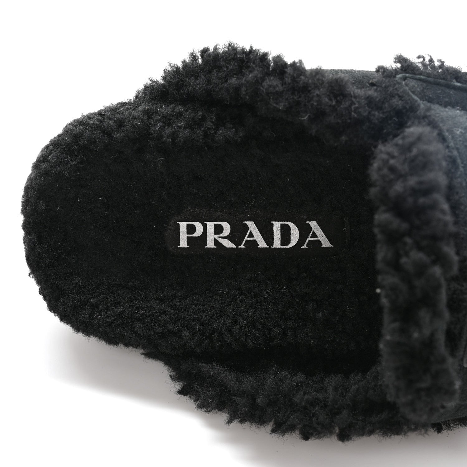 Prada Shearling Metal Triangle Logo 20mm Slippers 37 Black 7 of 8
