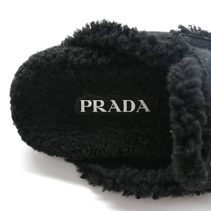 Prada Shearling Metal Triangle Logo 20mm Slippers 37 Black 7 of 8