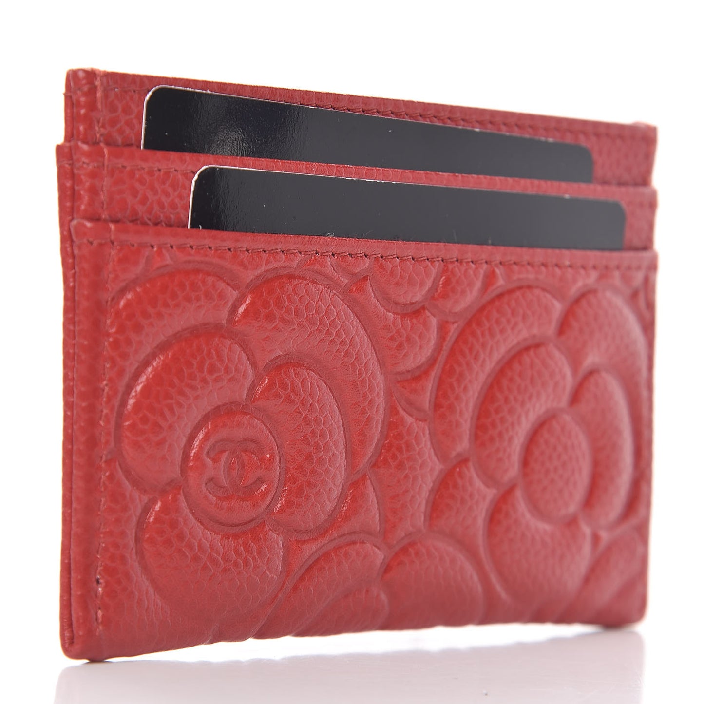 Caviar Camellia Embossed Card Holder Red
