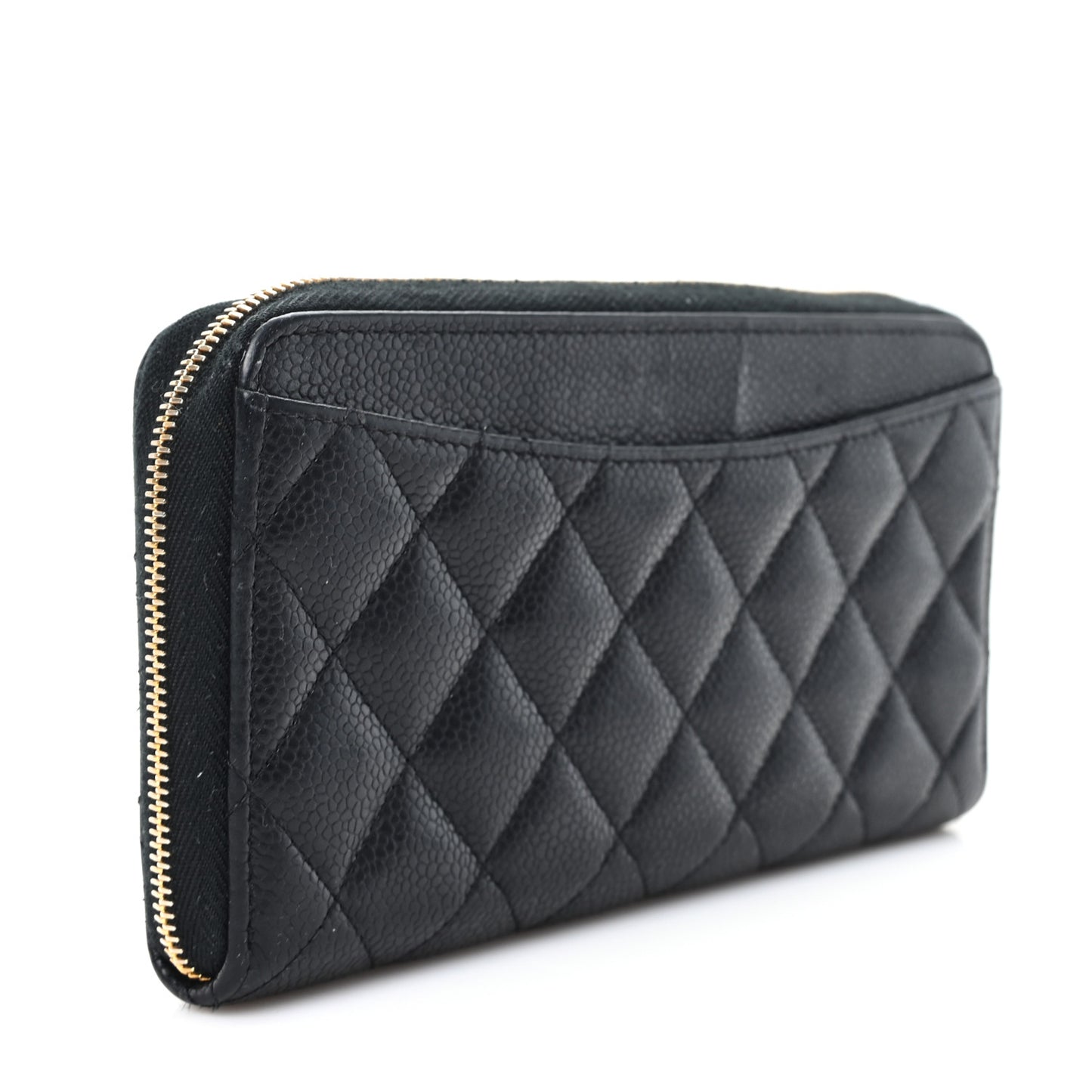 Caviar Quilted Large Gusset Zip Around Wallet Black