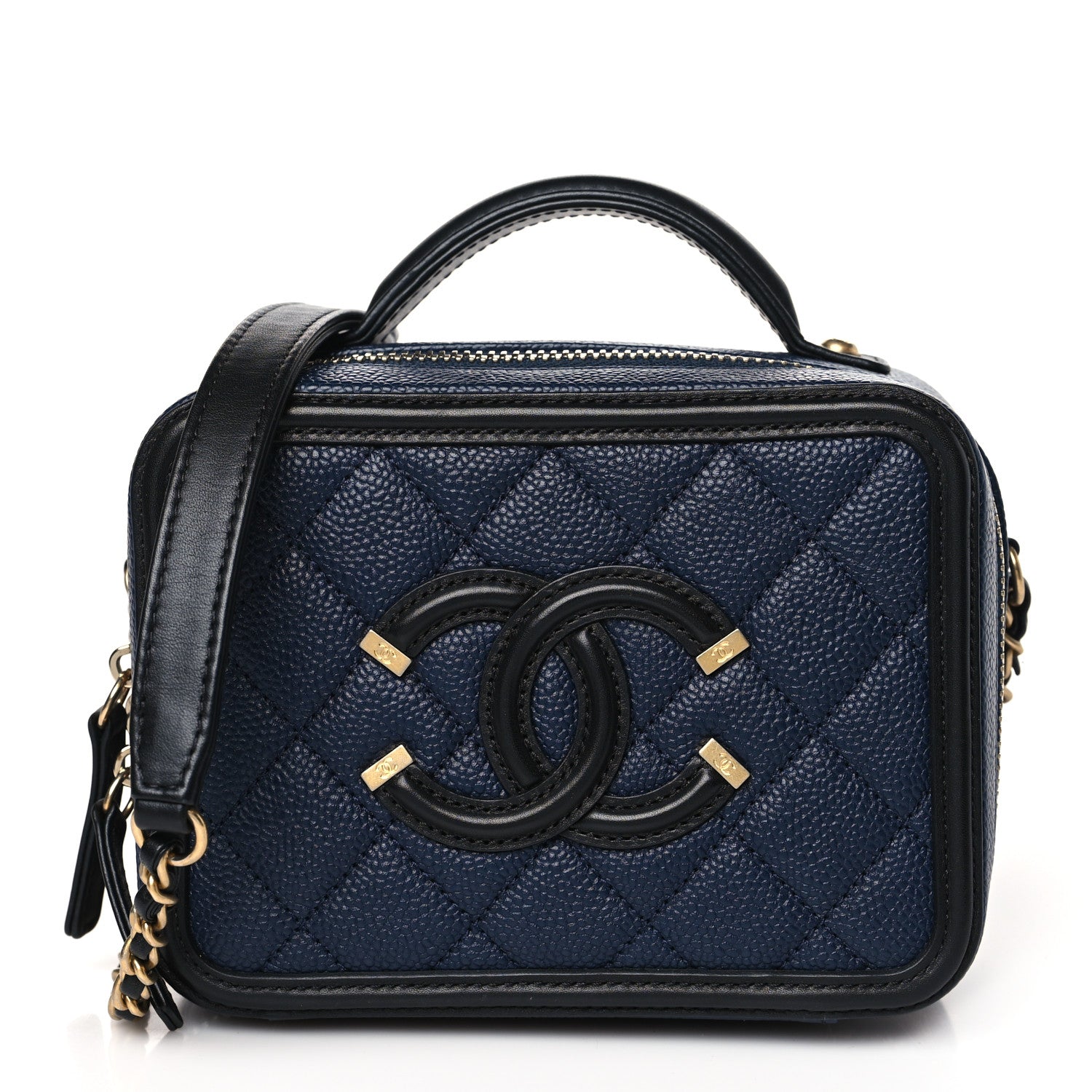 Chanel Caviar Quilted Small CC Filigree Vanity Case Navy Black 1 of 10