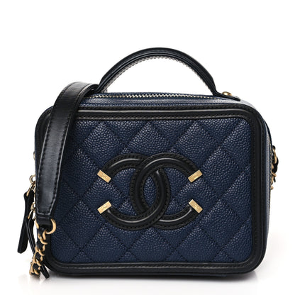 Chanel Caviar Quilted Small CC Filigree Vanity Case Navy Black 1 of 10