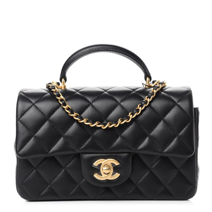 Chanel Lambskin Quilted Mini Top Handle Rectangular Flap Black 1 of 12