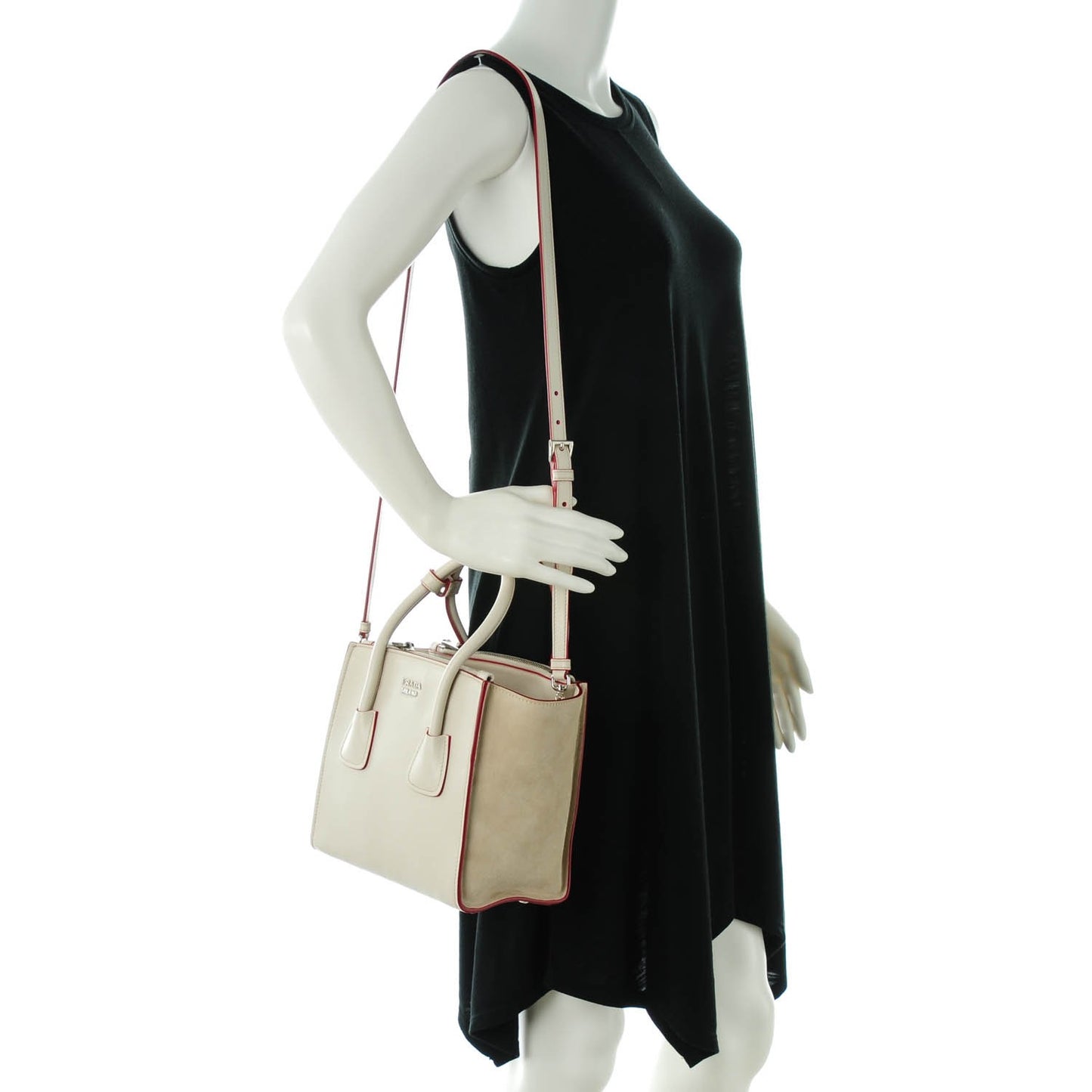 Glace Calf Suede Mini Twin Pocket Tote Talco Rosso