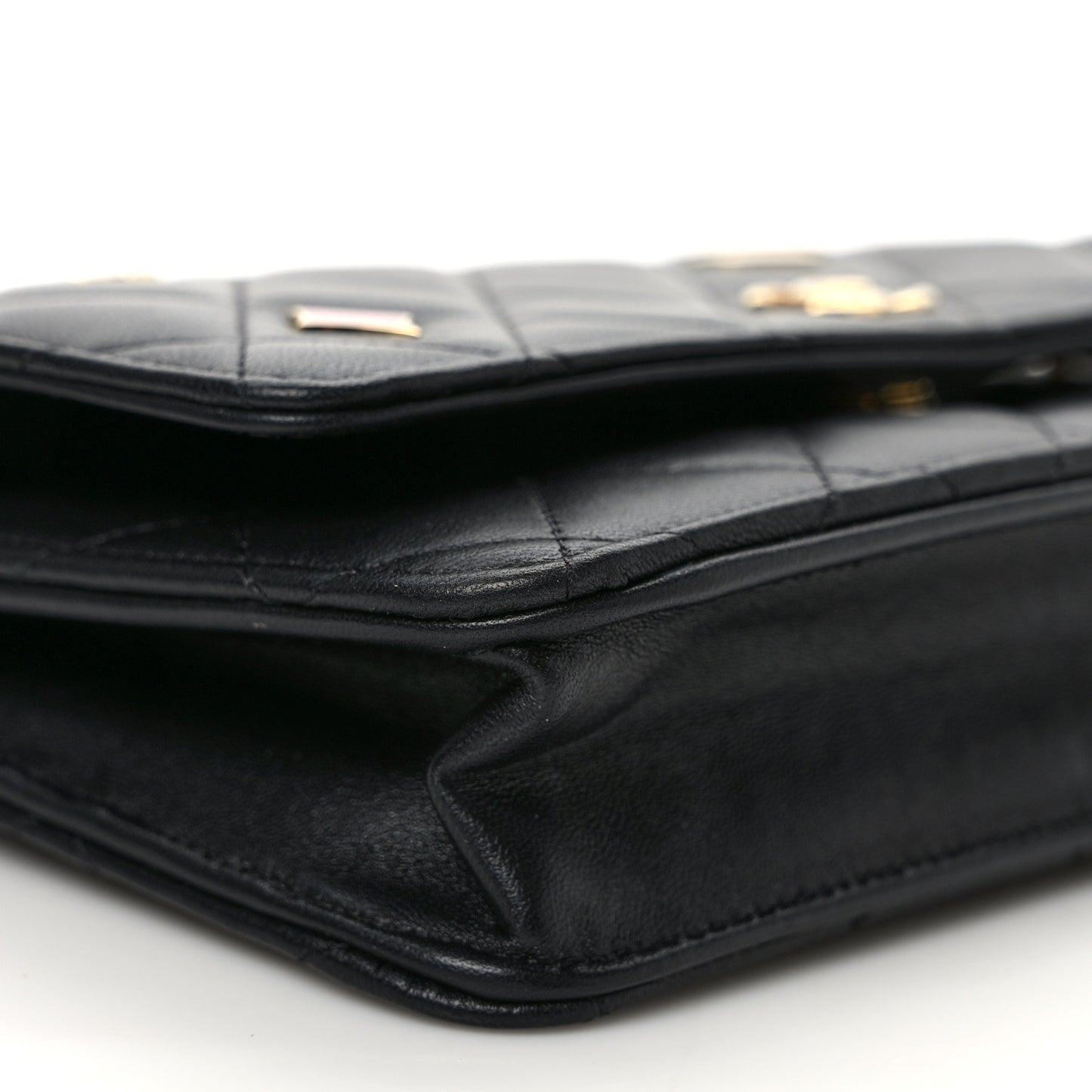 Lambskin Quilted Enamel Coco Casino Wallet On Chain WOC Black