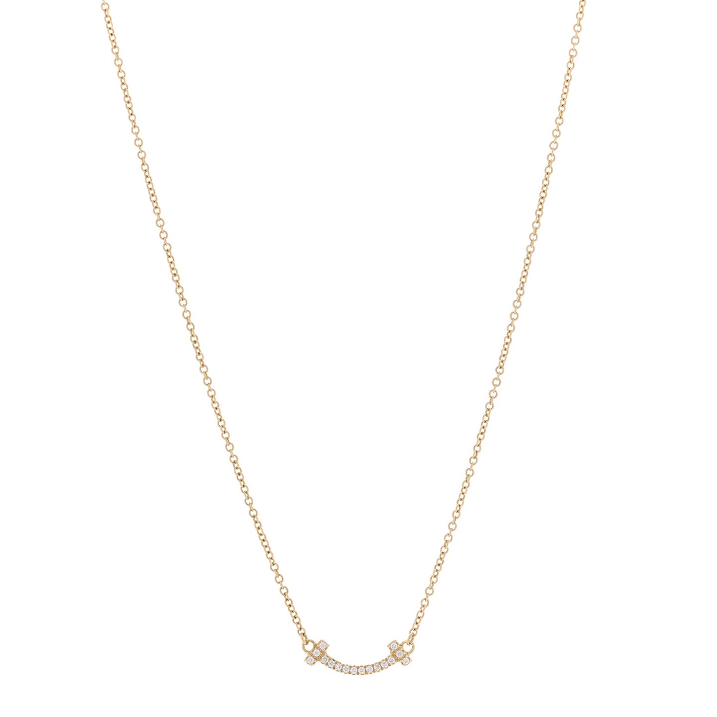18K Yellow Gold Diamond Mini T Smile Pendant Necklace
