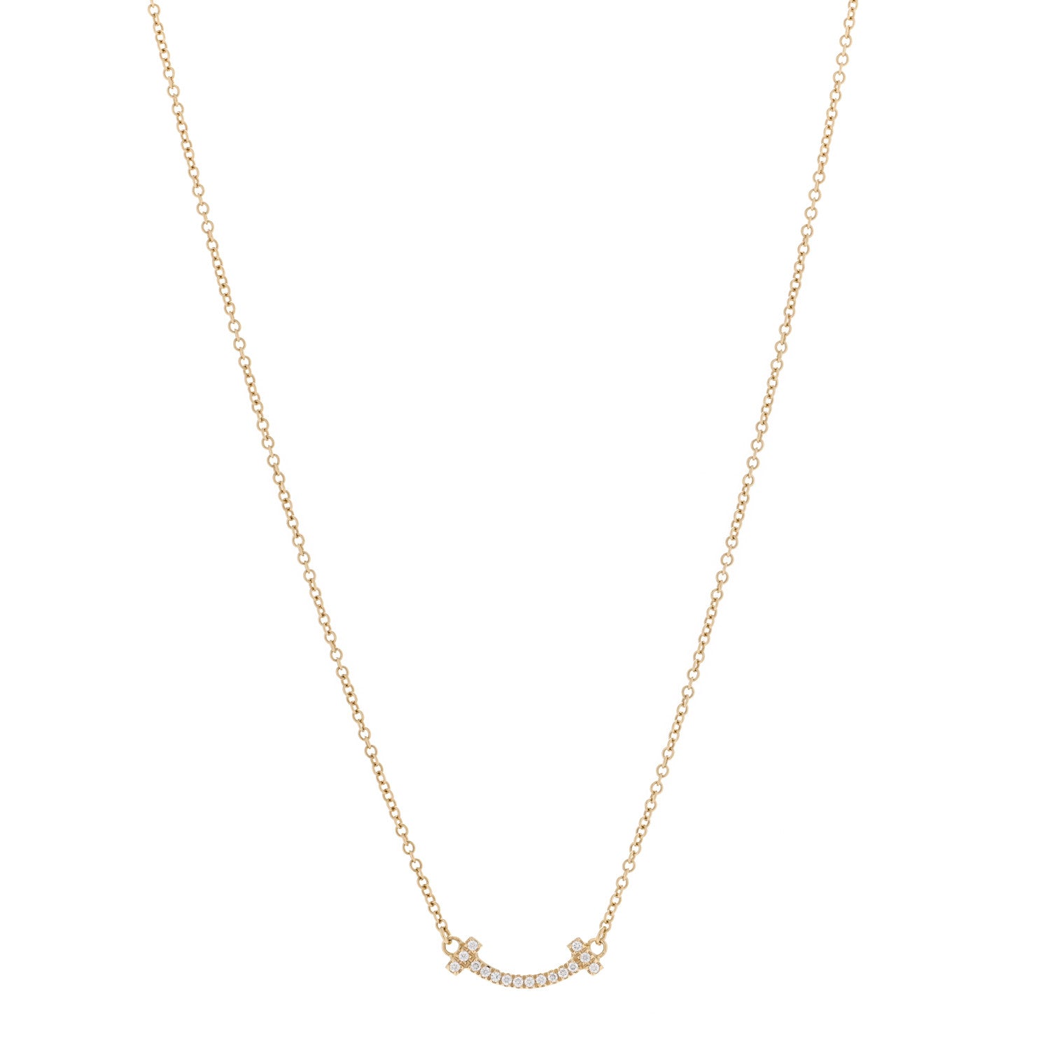 Tiffany 18K Yellow Gold Diamond Mini T Smile Pendant Necklace 1 of 5