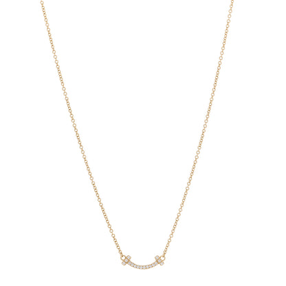 Tiffany 18K Yellow Gold Diamond Mini T Smile Pendant Necklace 1 of 5