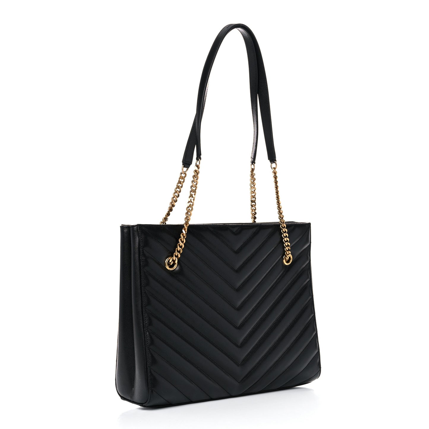 Grain De Poudre Matelasse Chevron Medium Tribeca Shopping Bag Black