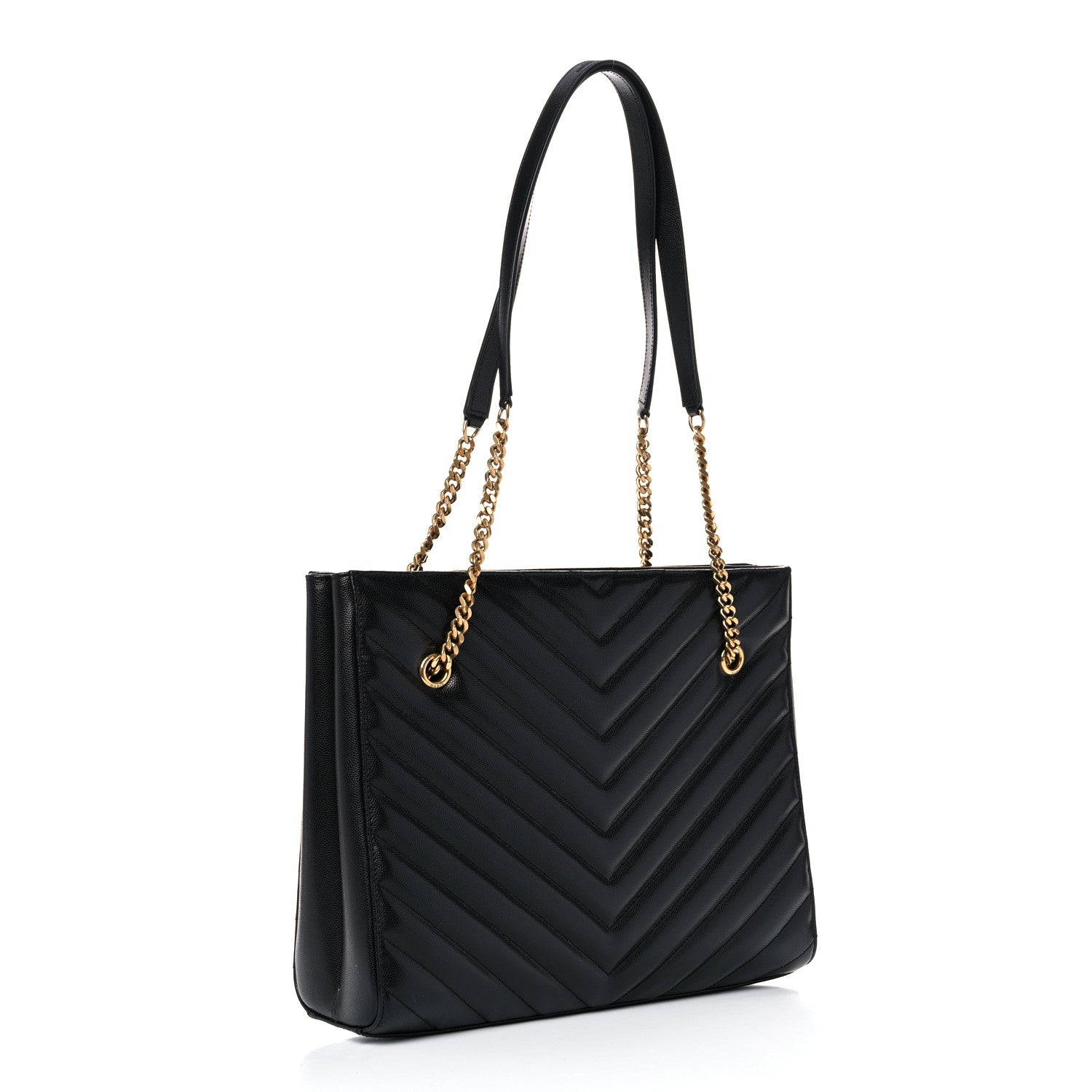 Saint Laurent Grain De Poudre Matelasse Chevron Medium Tribeca Shopping Bag Black 3 of 15