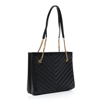 Saint Laurent Grain De Poudre Matelasse Chevron Medium Tribeca Shopping Bag Black 3 of 15