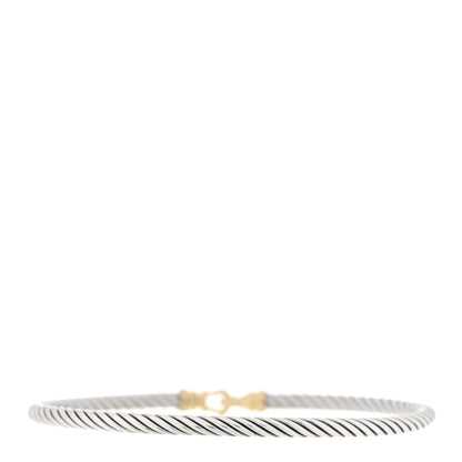 David Yurman Sterling Silver 18K Yellow Gold 3mm Cable Buckle Bracelet 2 of 4