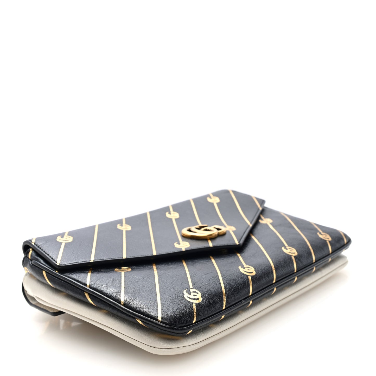 Calfskin Diagonal GG Medium Thiara Double Envelope Shoulder Bag Black White