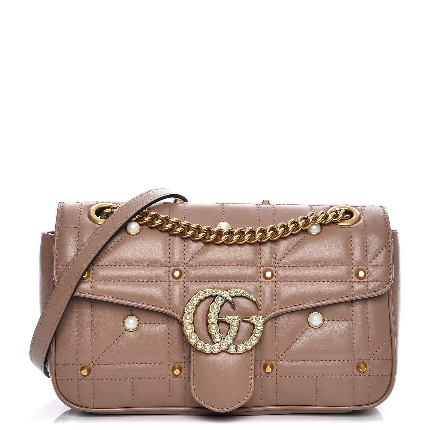 Gucci Calfskin Matelasse Studded Mini Pearly GG Marmont Shoulder Bag Porcelain Rose 1 of 7