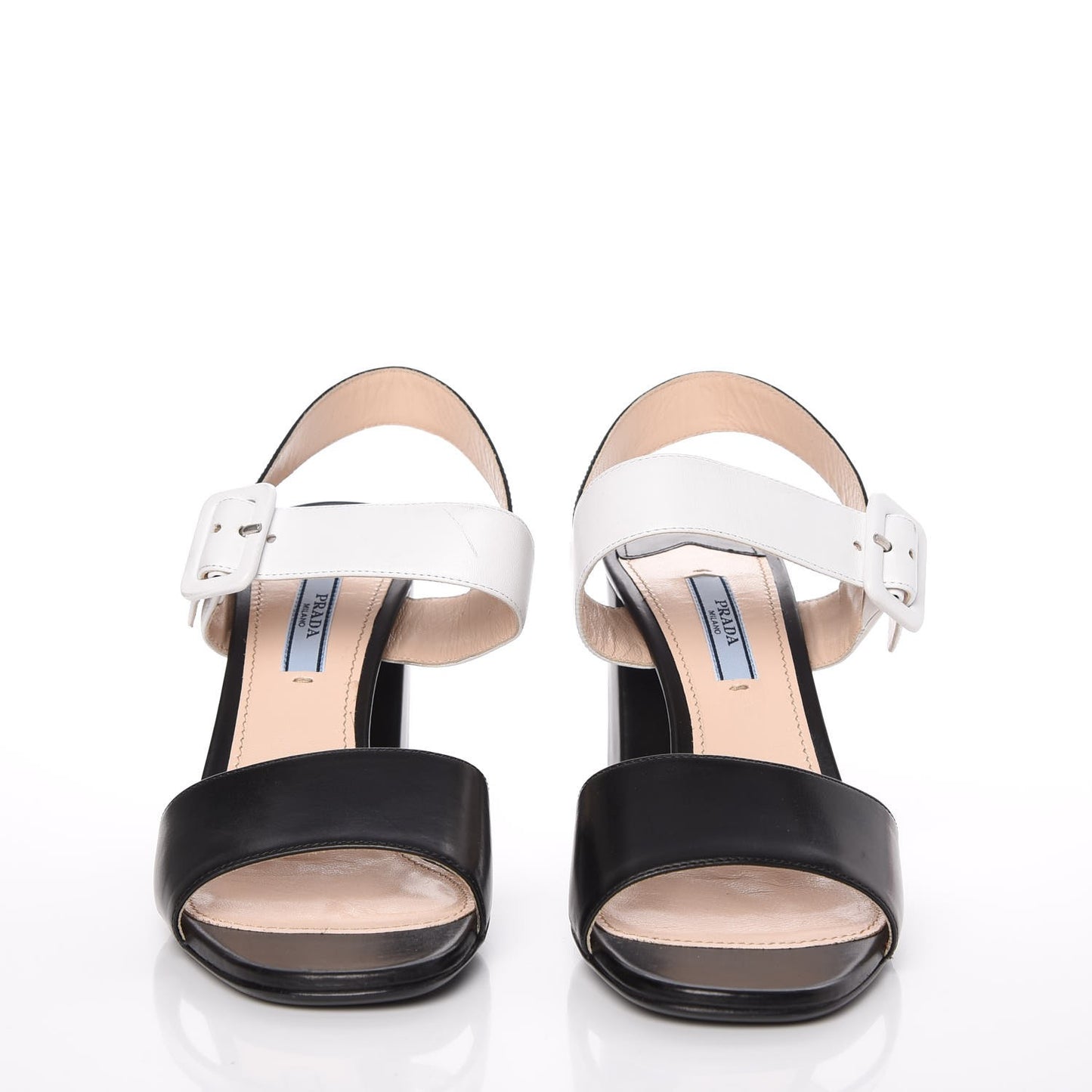 Vitello Lux Bicolor Block Heel Sandals 38.5 Black White