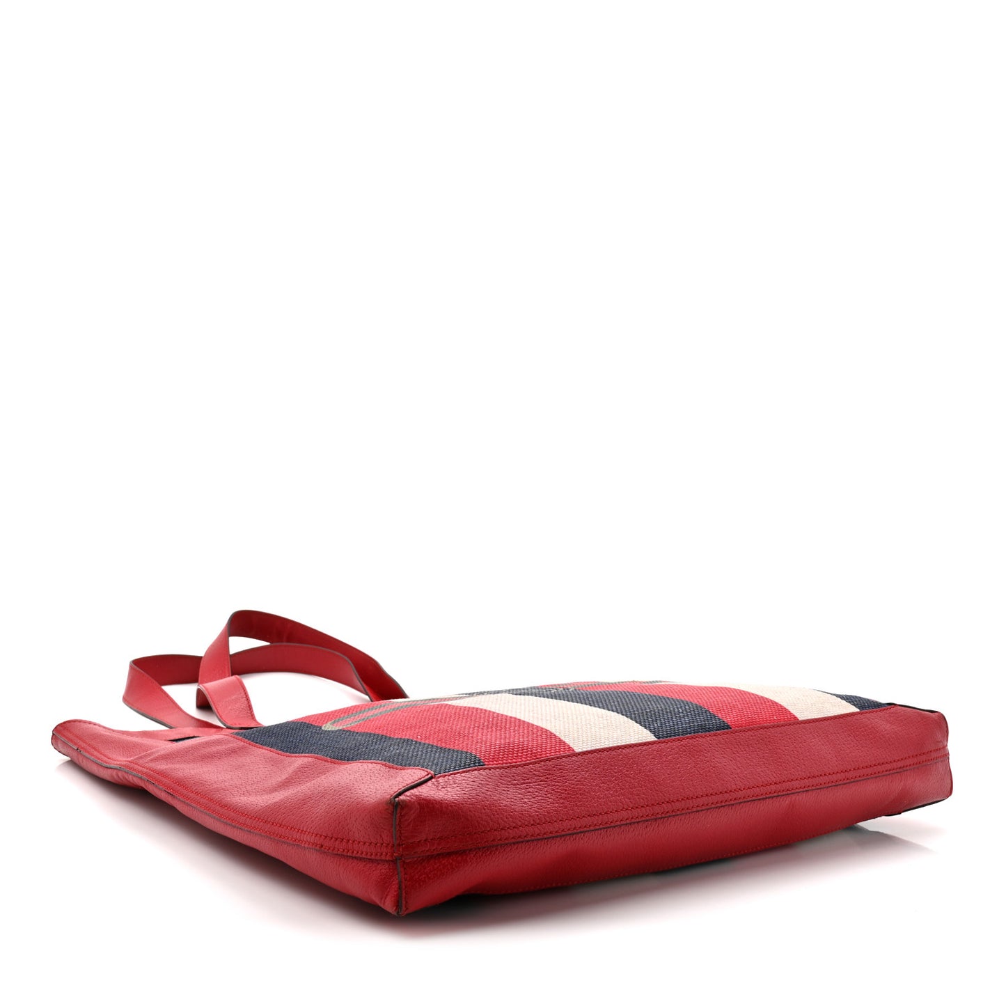 Canvas Calfskin Sylvie Stripe Logo Mens Tote Red White Blue