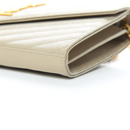 Saint Laurent Grain De Poudre Matelasse Chevron Monogram Chain Wallet Sea Salt 10 of 11