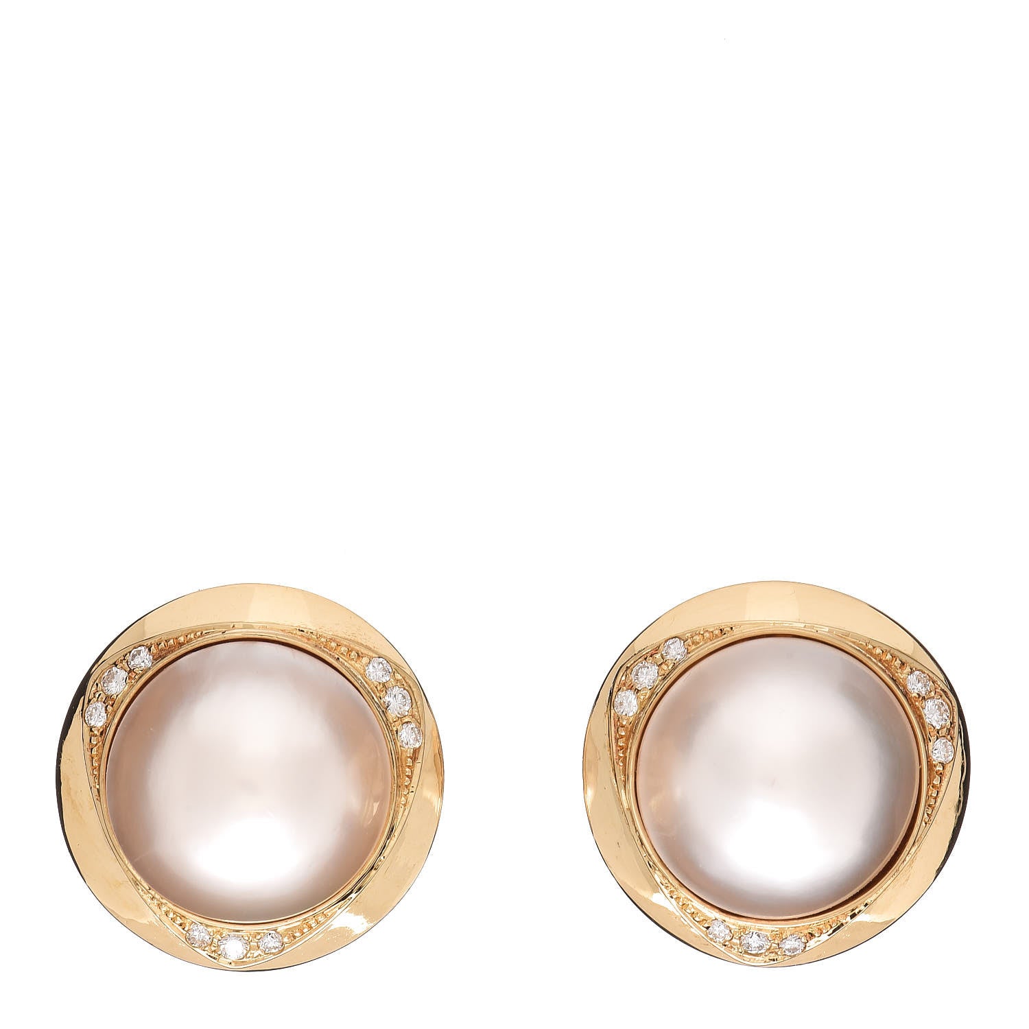 Mikimoto 18K Yellow Gold Diamond Akoya Pearl Clip On Earrings 1 of 4