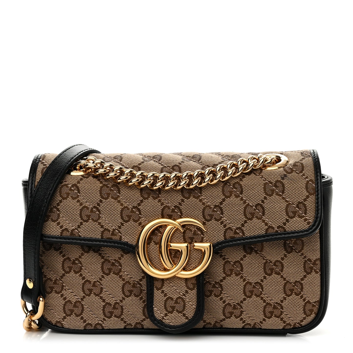 Monogram Matelasse Diagonal Mini GG Marmont Shoulder Bag Beige Black