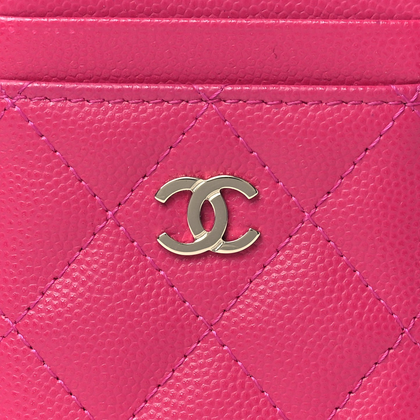 Caviar Quilted Zip Card Holder Fuchsia