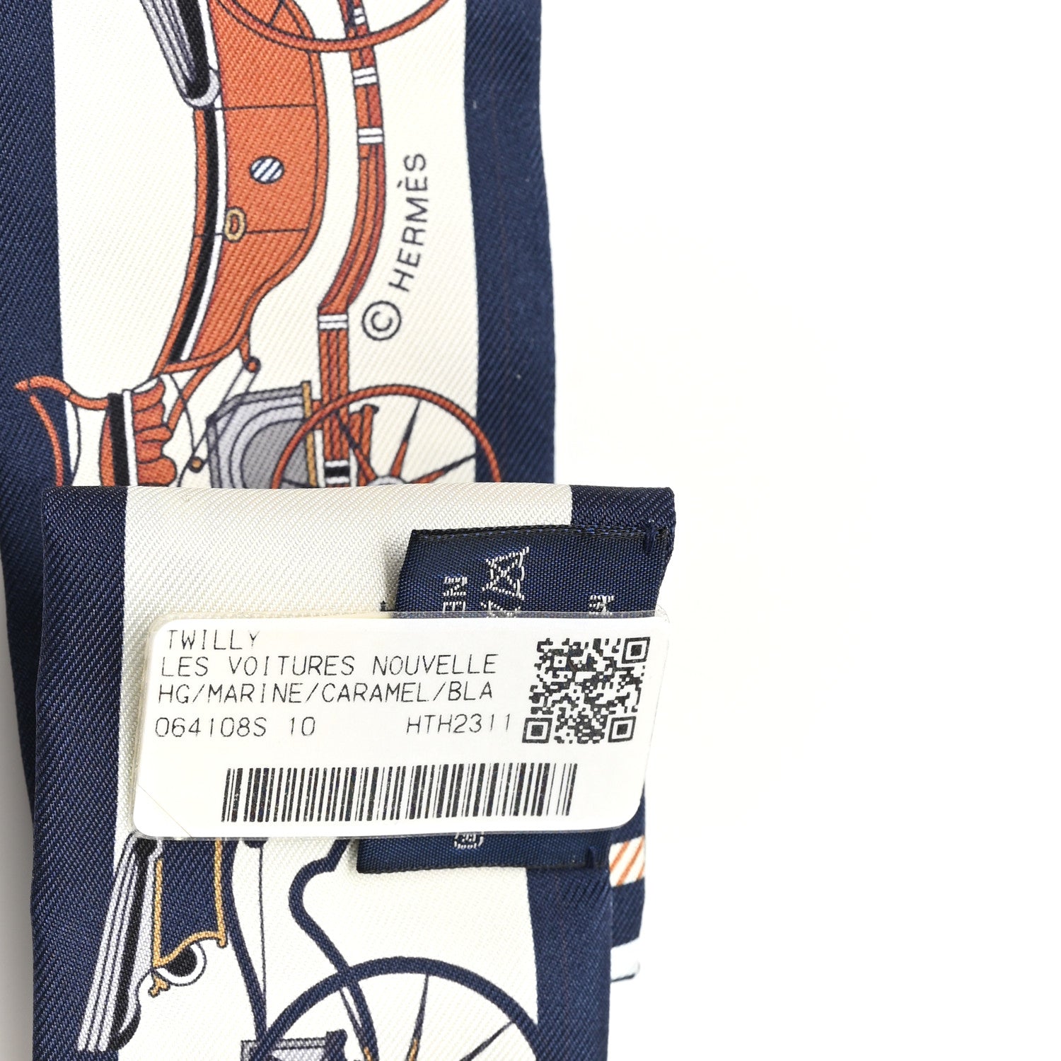 Hermes Silk Les Voitures Nouvelle Twilly Marine Caramel White 3 of 3
